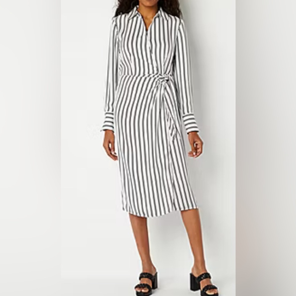 Dress striped wrap long sleeve